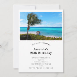 Mooie Tropische Strand Winderige Palmboom Verjaard Kaart