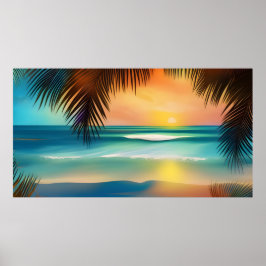 Mooie tropische strandzand oceaan palmbomen poster