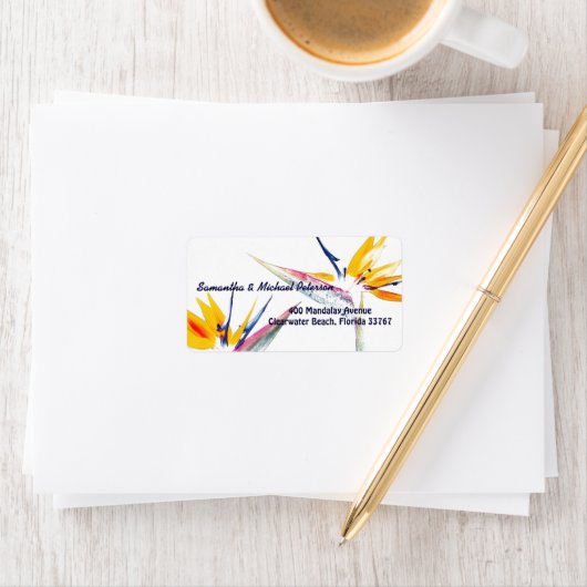 Mooie tropische vogel van het paradijs Bloemen Etiket (Insitu)