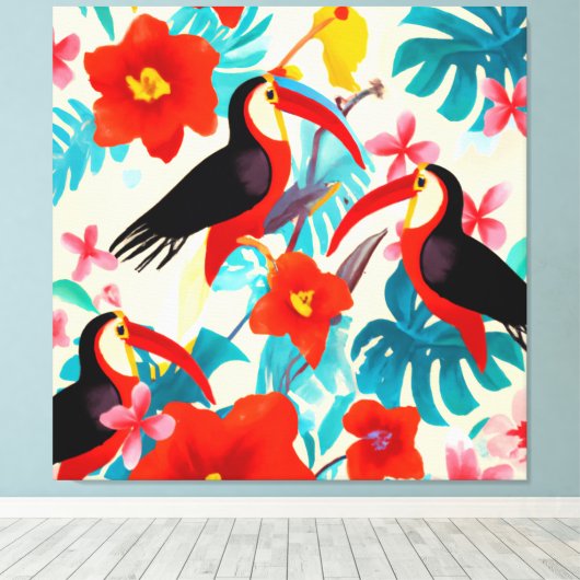 Mooie tropische vogels schilderkunst canvas pri (Insitu (Houten vloer))