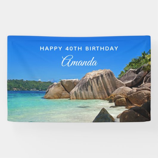 Mooie Tropische Zee Rocky Coastline Birthday Spandoek (Horizontaal)