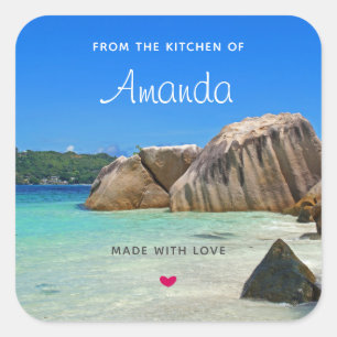 Mooie Tropische Zee Rocky Coastline Kitchen Vierkante Sticker
