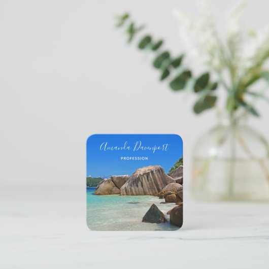 Mooie Tropische Zee Rocky Coastline Vierkante Visitekaartje (Staand voorkant)