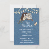 Mooie Trouw Blauwe Bruine Uil Glitter Save The Date (Achterkant)