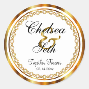Mooie trouwdag in goud, witte faux diamanten ronde sticker