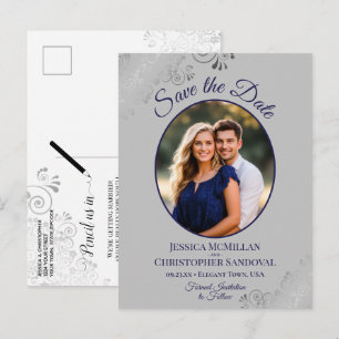 Mooie Trouwfoto op 'Save the Date' kaart Navy Blau