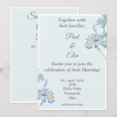 Mooie trouwkaart, blauw, blauwe bloemen kaart (Voorkant / Achterkant)