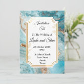 Mooie trouwkaart, blauw goud marmer kaart (Staand voorkant)