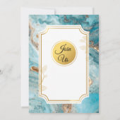 Mooie trouwkaart, blauw goud marmer kaart (Achterkant)