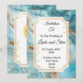 Mooie trouwkaart, blauw goud marmer kaart (Voorkant / Achterkant)