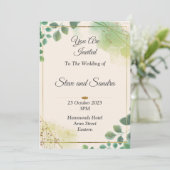 Mooie trouwkaart, groene aquarel kaart (Staand voorkant)