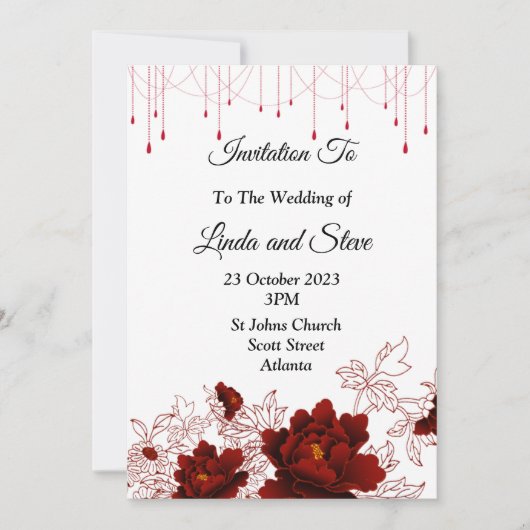 Mooie trouwkaart, rode bloemen kaart (Voorkant)