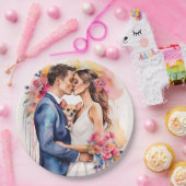 Mooie Trouwkoppel met Grappig  Papieren Bordje (Feest)