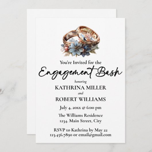 Mooie trouwring, Verloving Bash Kaart (Voorkant / Achterkant)