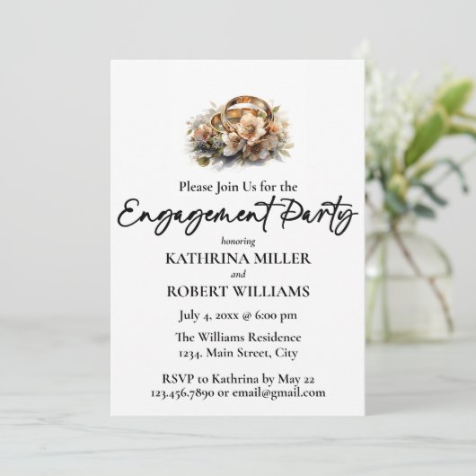 Mooie trouwring, verlovingsfeest kaart (Staand voorkant)