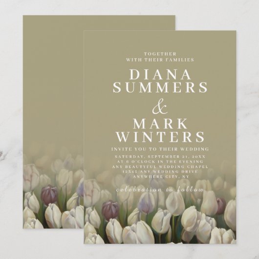 Mooie trouwuitnodiging met witte tulpen kaart (Voorkant / Achterkant)