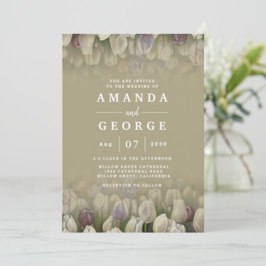 Mooie trouwuitnodiging met witte tulpen kaart (Staand voorkant)