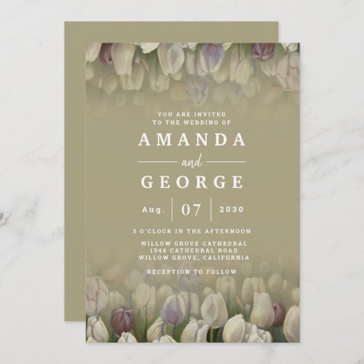 Mooie trouwuitnodiging met witte tulpen kaart (Voorkant / Achterkant)