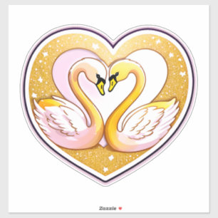 Mooie Trouwzwanen Met Gouden Ringen Sticker