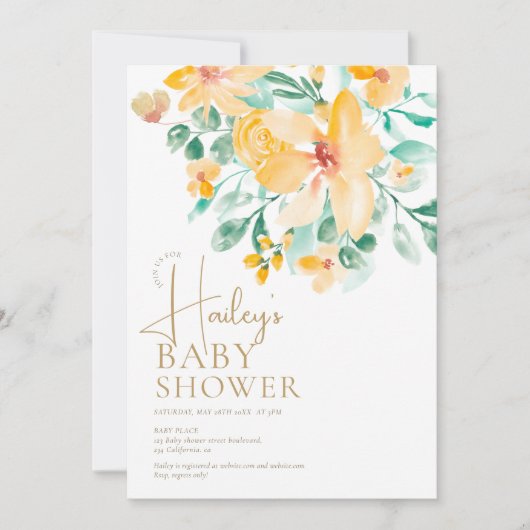 Mooie tuin geel groene bloemige baby shower kaart (Voorkant)