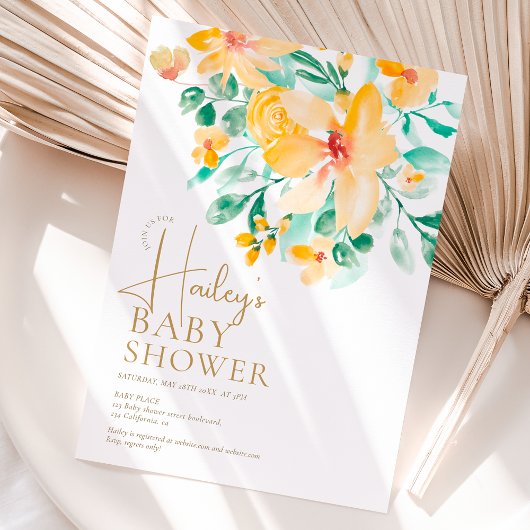 Mooie tuin geel groene bloemige baby shower kaart