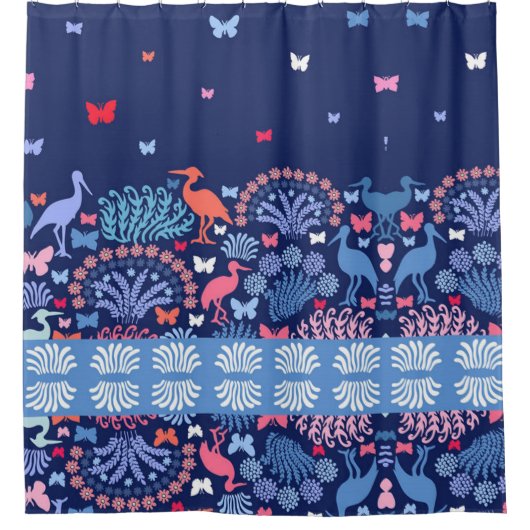 Mooie tuin grens vlinder vogel bloemen douchegordijn (Voorkant)