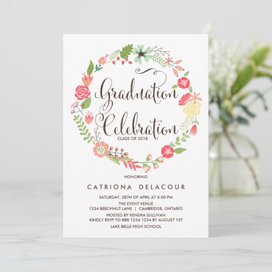 Mooie Tuin Krans Afstudeerfeest Uitnodiging (Staand voorkant)