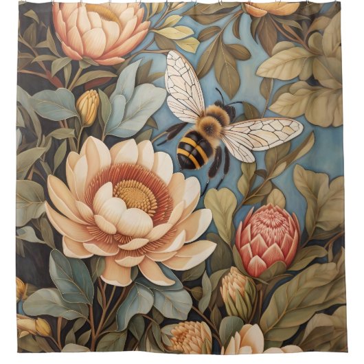 Mooie tuinbij met proteasebloemen douchegordijn (Voorkant)