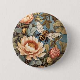 Mooie tuinbij met proteasebloemen ronde button 5,7 cm