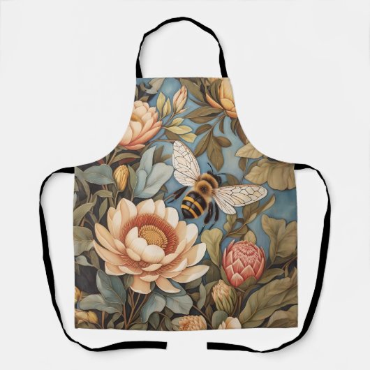 Mooie tuinbij met proteasebloemen schort (Voorkant)