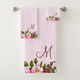 Mooie tuinbloemen Aangepaste monogram stripes Bad Handdoek