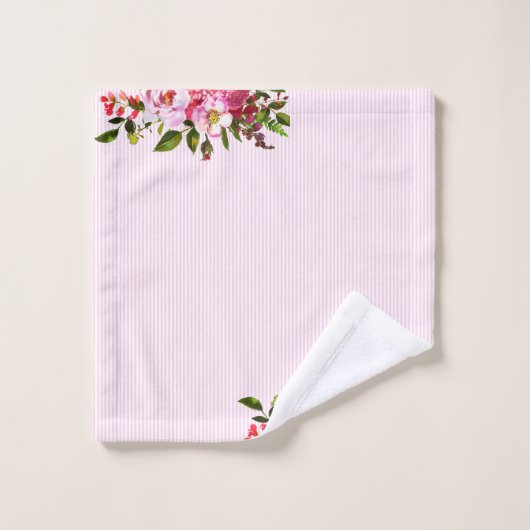 Mooie tuinbloemen Aangepaste monogram stripes Bad Handdoek (Wasdoekje)