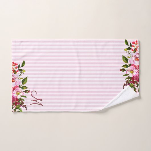 Mooie tuinbloemen Aangepaste monogram stripes Bad Handdoek (Handdoek)