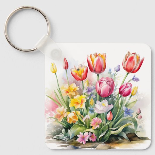 Mooie Tulip Flower Keyring Sleutelhanger (Voorkant)