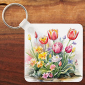 Mooie Tulip Flower Keyring Sleutelhanger (Voorkant)