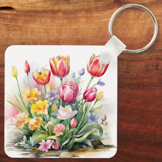 Mooie Tulip Flower Keyring Sleutelhanger (Achterkant)