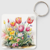 Mooie Tulip Flower Keyring Sleutelhanger (Achterkant)