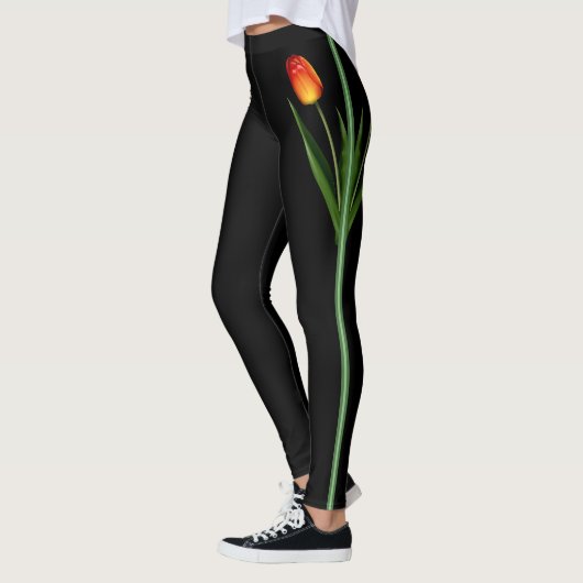 Mooie Tulp Bloem op Zwart Leggings (Links)