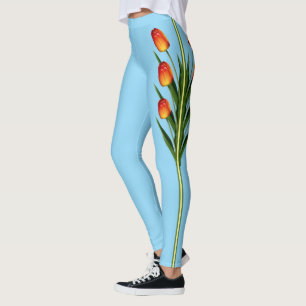 Mooie Tulp Bloemen op Turquoise Leggings
