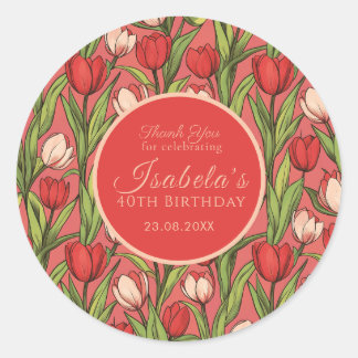 Mooie Tulp Bloemig 80ste Verjaardag Ronde Sticker