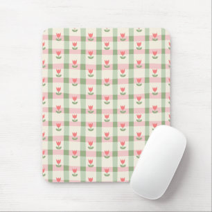 Mooie Tulp Geruite Patroon Pastel Bloemen Muismat