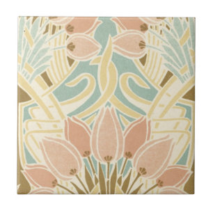 mooie tulpen art nouveau bloempatroon tegeltje