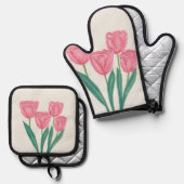 Mooie tulpen ovenwant & pannenlap set (Voorkant / Achterkant)