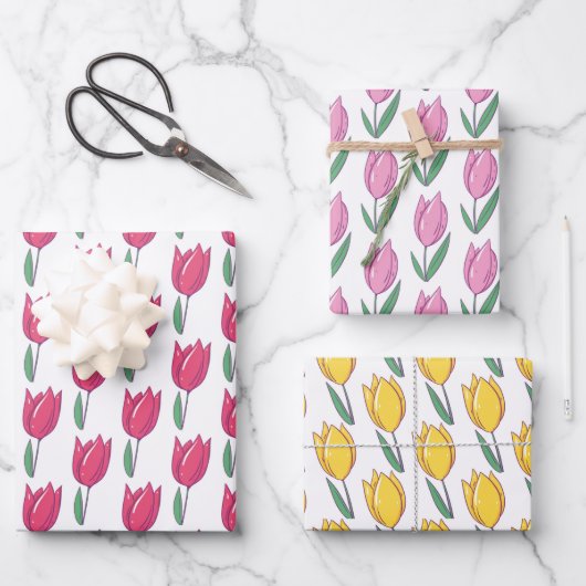 Mooie Tulpens Inpakpapier Set van 3 Vel (Voorkant)