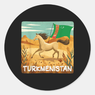 Mooie Turkmenistan Natuur Uitzicht Met Paard En Vl Ronde Sticker