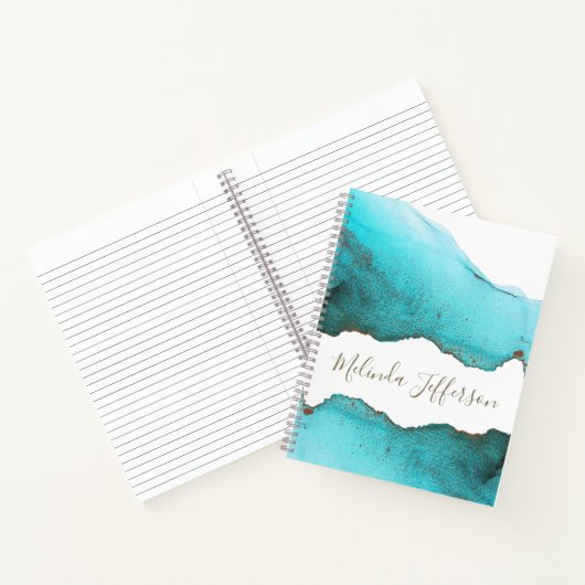 Mooie Turquoise Abstracte douanenaam Notitieboek (Binnen)