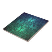 Mooie turquoise blauw groen damast tegeltje (Zijkant)