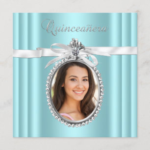 Mooie turquoise blauwe foto Quinceanera Kaart