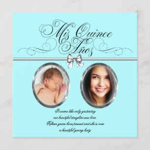 Mooie turquoise blauwe foto Quinceanera Kaart