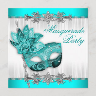 Mooie turquoise blauwe gemaskerde party kaart